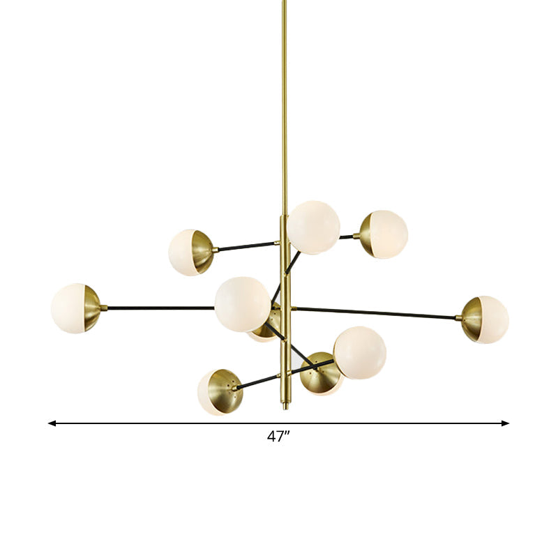 Modern 5-Tier Ivory Ball Glass Chandelier - Gold 10-Light Pendant Light for Dining Room