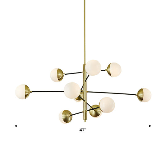 Modern 10-Light Gold Chandelier With Ivory Ball Glass 5 Tiers - Dining Room Pendant Light
