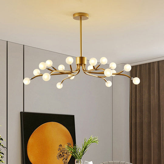 Postmodern Dining Room Chandelier Lamp: Frosted White Ball Glass 18 Heads Black/Gold Finish Gold