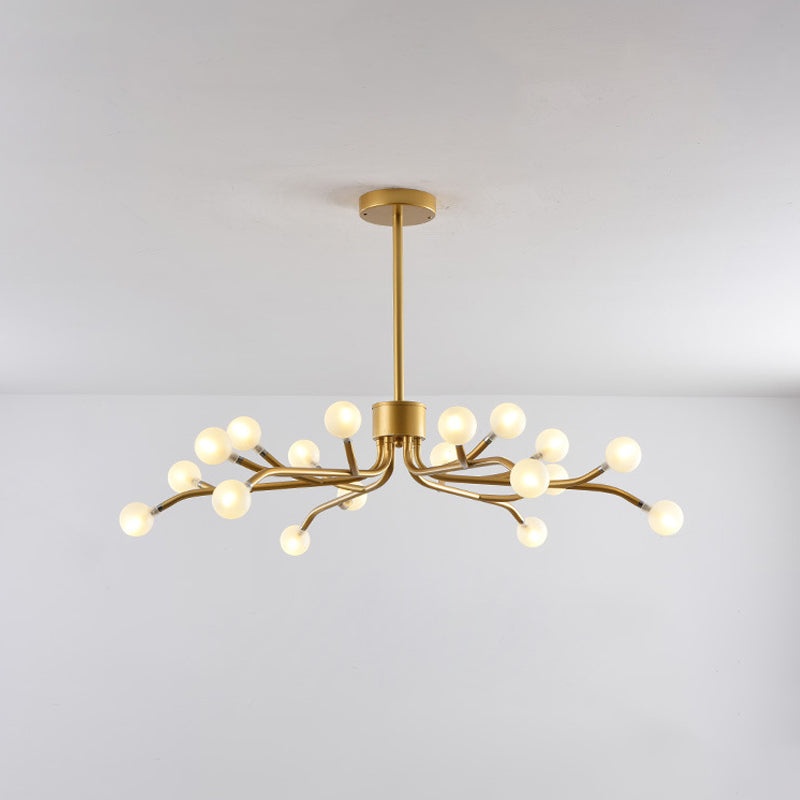 Postmodern Dining Room Chandelier Lamp: Frosted White Ball Glass 18 Heads Black/Gold Finish