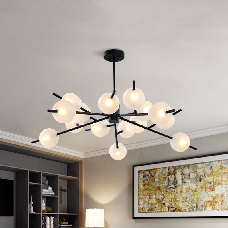 Contemporary Metal Pendant Lamp With 15 Bulbs And Frosted Glass Shade Insert - Black/Gold Black