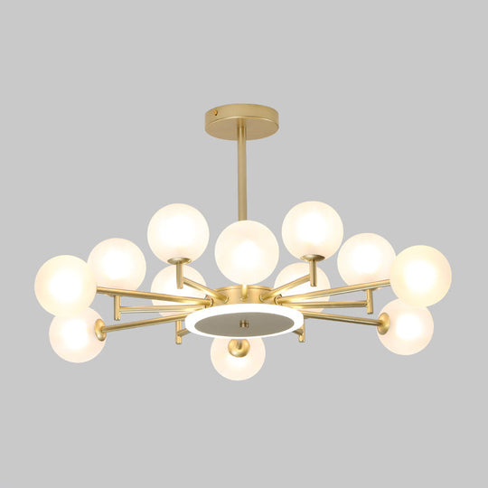 Contemporary Black/Gold Starburst Chandelier - Opal Frosted/Clear Glass Suspension Lighting for Living Room