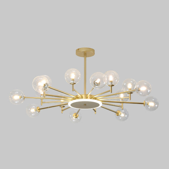 Contemporary Black/Gold Starburst Chandelier - Opal Frosted/Clear Glass Suspension Lighting for Living Room