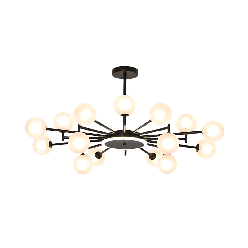 Contemporary Black/Gold Starburst Chandelier | Opal Frosted/Clear Glass Suspension Lighting For