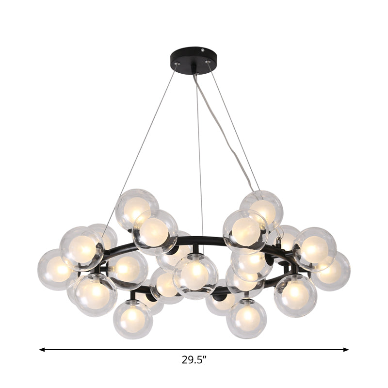 Black Bubbled Wreath Chandelier With Clear And Frosted Glass Shades - Modern 15/25 Bulb Hanging