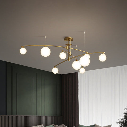 Metallic 6/9-Light Bedroom Chandelier: Elegant 3-Layered Hanging Lamp In Black/Gold With White Glass