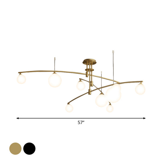 Metallic 6/9-Light Bedroom Chandelier: Elegant 3-Layered Hanging Lamp In Black/Gold With White Glass