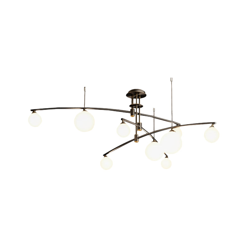 Minimalist 3-Layer Bedroom Chandelier - Metallic 6/9-Light Hanging Lamp in Black/Gold with White Glass Shades