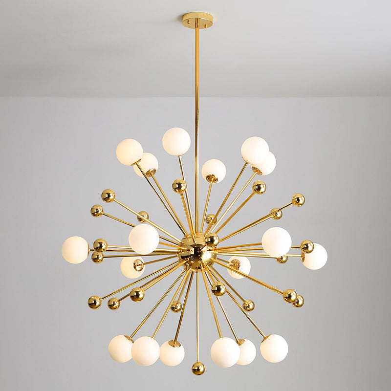 Modern Stylish Burst Ball Chandelier – Frosted White Glass Ceiling Hang Lamp (Gold, Living Room Lighting)