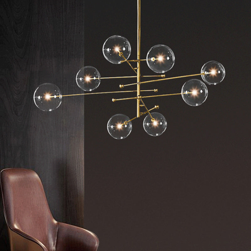 Postmodern Glass Chandelier With Gold-Tiered Design - 8 Bulbs Multi-Ball Hanging Lamp Kit Gold