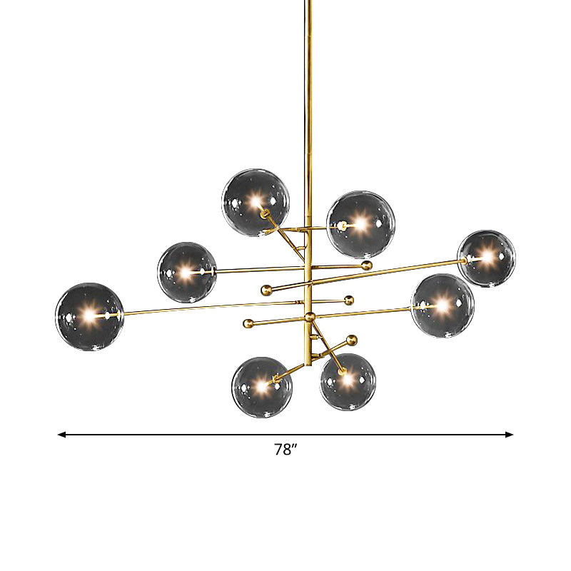 Postmodern Glass Chandelier With Gold-Tiered Design - 8 Bulbs Multi-Ball Hanging Lamp Kit