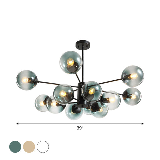 Contemporary Black Chandelier With 12 Lights Hanging Light For Living Room Amber/Blue/Clear Glass