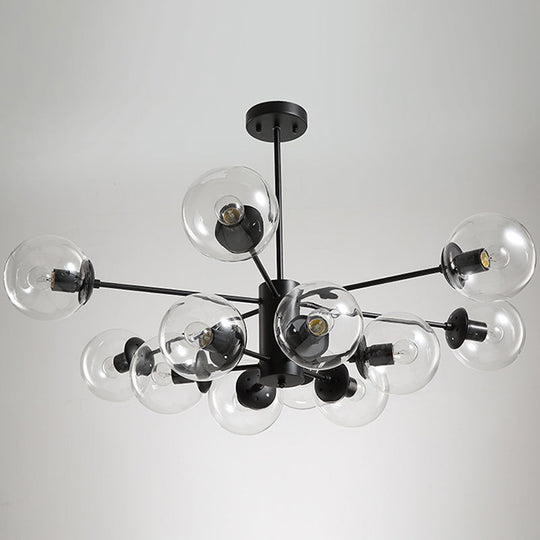 Contemporary Black Chandelier With 12 Lights Hanging Light For Living Room Amber/Blue/Clear Glass