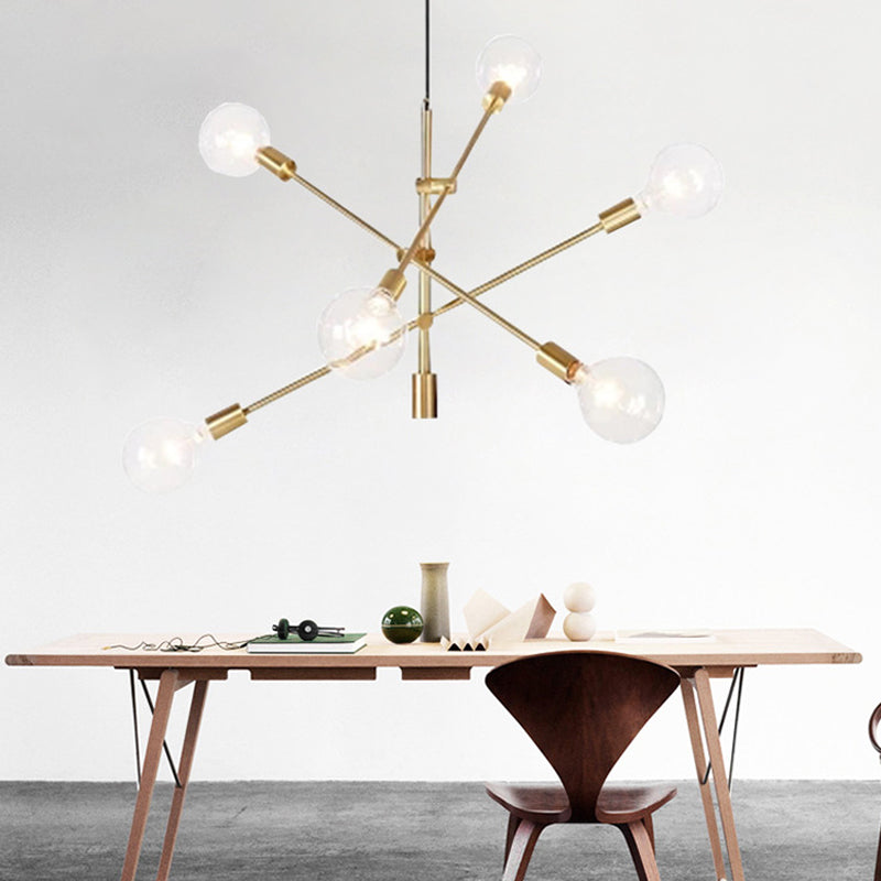 Minimalistic Rotatable White Ball Glass Chandelier - Gold Suspension Pendant Light With 6 Bulbs