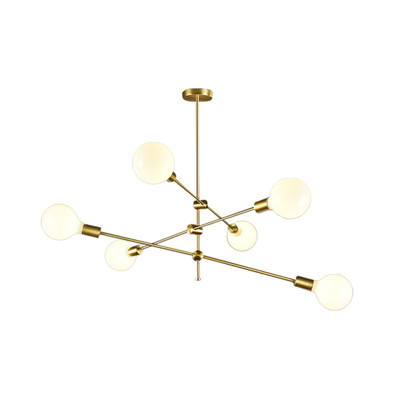 Minimalistic Rotatable White Ball Glass Chandelier - Gold Suspension Pendant Light With 6 Bulbs
