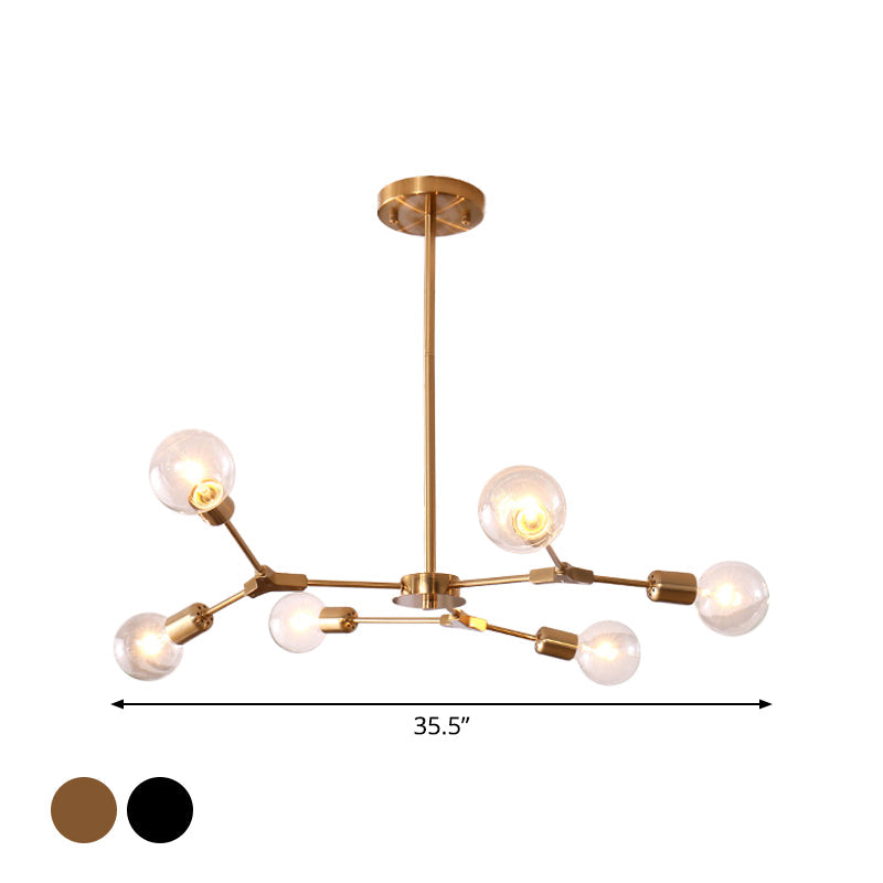 Adjustable Branch Pendant Lamp: Postmodern Metal Chandelier with 6/9 Lights in Black/Gold, Ideal for Living Room