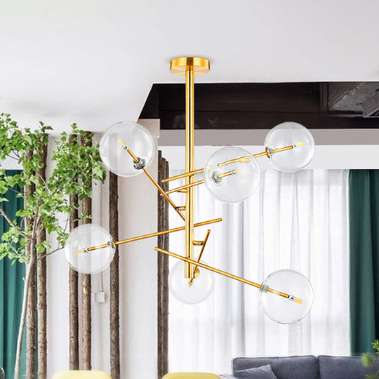 Gold Postmodern Spherical Glass Chandelier - 6-Bulb Kitchen Bar Ceiling Light