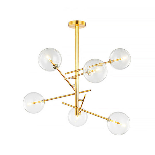 Gold Postmodern Kitchen Bar Chandelier - Clear Glass 6-Bulb Hanging Light