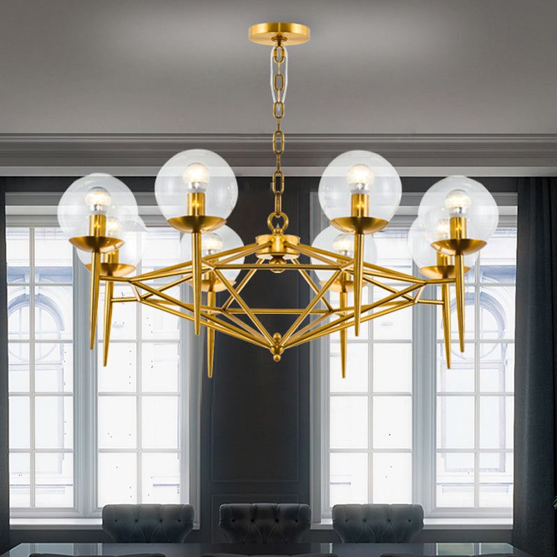 Contemporary Gold Metal Chandelier 8 Lights Vertical Design Clear Glass Shades