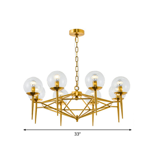 Gold Metal 8-Light Vertical Chandelier with Clear Glass Shade - Modern Living Room Hanging Lamp