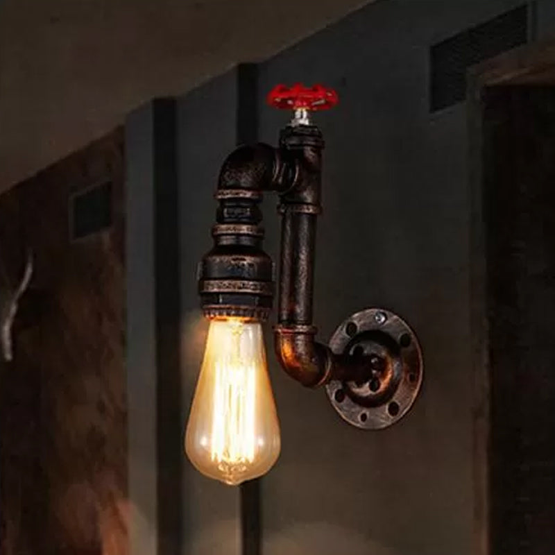 Steampunk-Inspired Bronze Wall Light With Faux Faucet And Water Valve Deco 1-Bulb Hallway Fixture