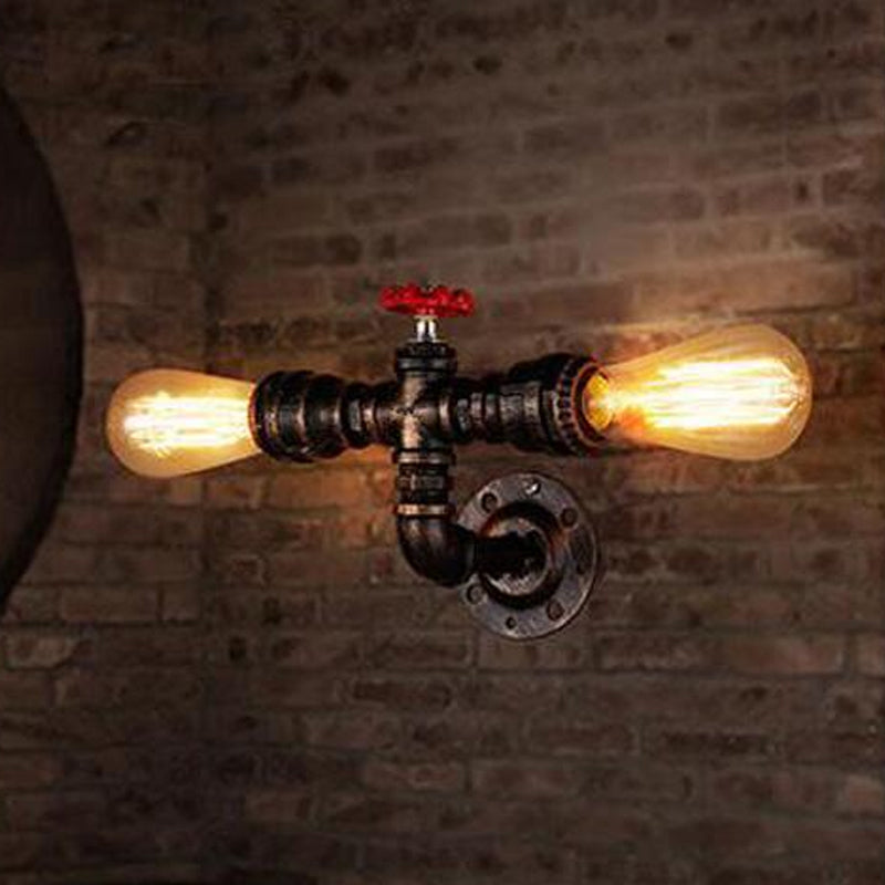 Industrial Iron Wall Mounted Lamp With Water Pipe Head - 2-Light Lighting For Bistro Bronze