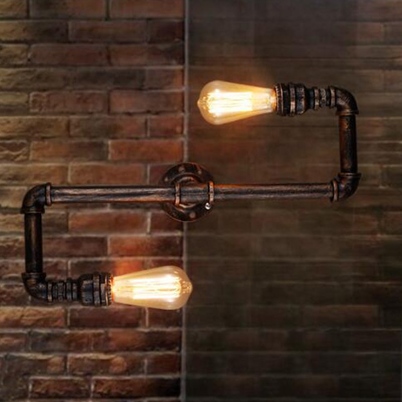 Cyberpunk Bronze Finish Iron Wall Mounted Lamp - 2 Heads Tortuous Pipe Light Kit For Restaurants