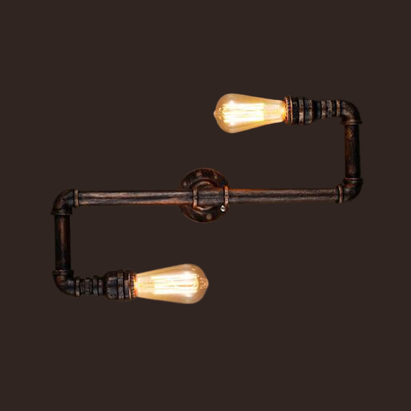 Cyberpunk Bronze Finish Iron Wall Mounted Lamp - 2 Heads Tortuous Pipe Light Kit For Restaurants