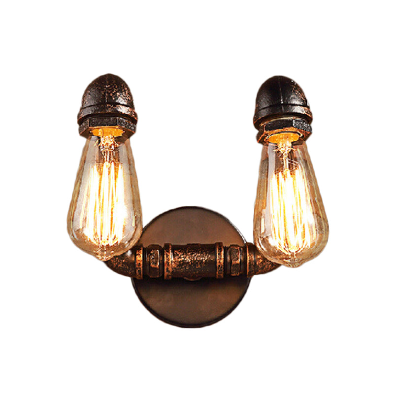 Bent Piping Industrial Metal Wall Lamp - Bronze Finish 2 Lights Bathroom Mounted Light Fixture