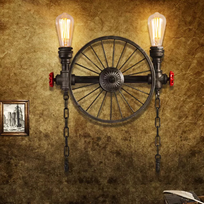 Bronze Steampunk Wall Sconce With Chain And Valve - 2/4-Head Iron Light Fixture 2 /
