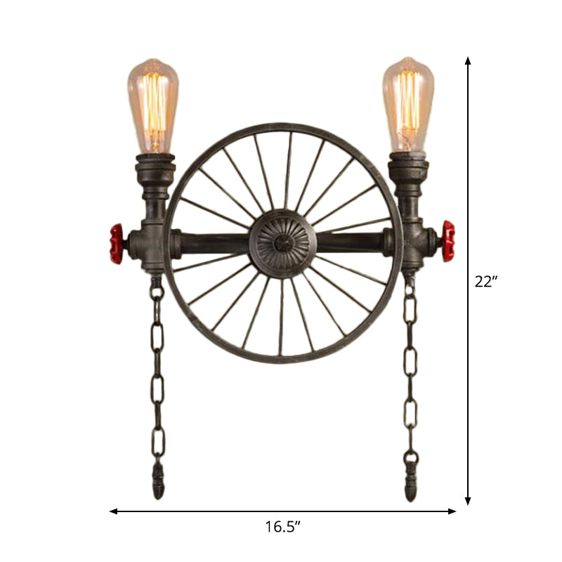 Bronze Steampunk Wall Sconce With Chain And Valve - 2/4-Head Iron Light Fixture