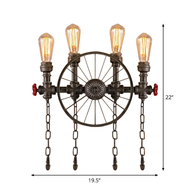 Bronze Steampunk Wall Sconce With Chain And Valve - 2/4-Head Iron Light Fixture