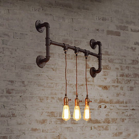 Black Iron Wall Mount Light Fixture With 3-Piped Lights