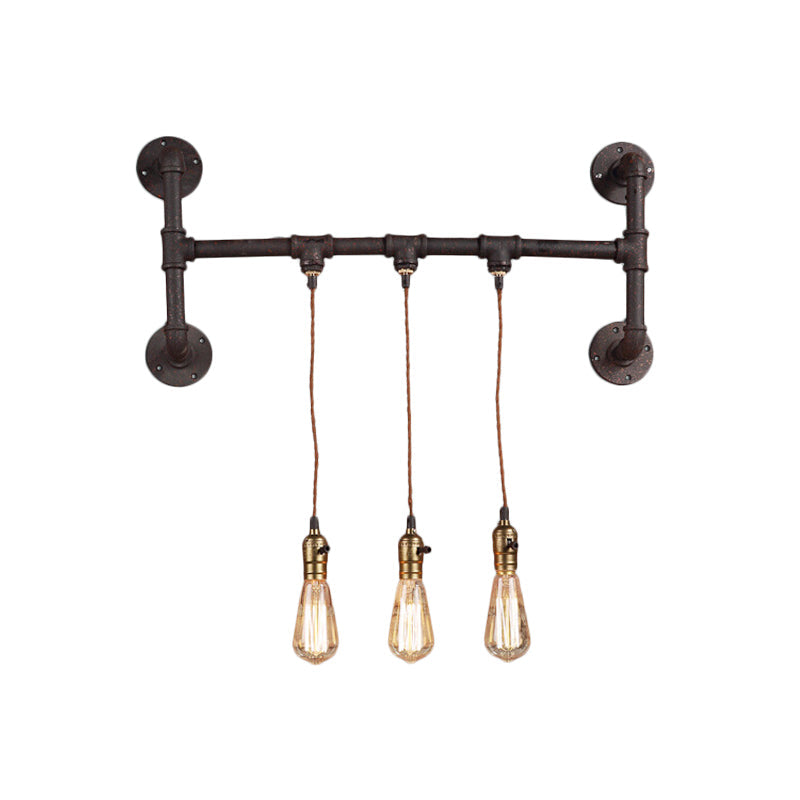 Black Iron Wall Mount Light Fixture With 3-Piped Lights