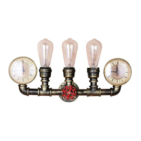 Industrial Wall Mount Light: Bronze Pipe Warehouse Style Iron 3-Light Dining Room Lamp With Pressure