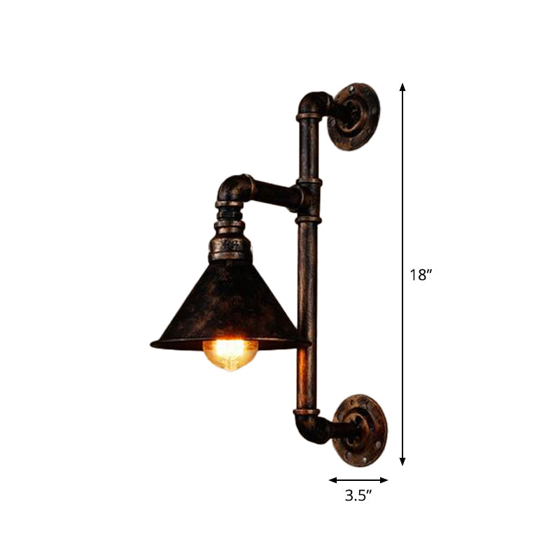 Antique Bronze Wall Lamp With Industrial Conical Design And 1 Head Iron Mount