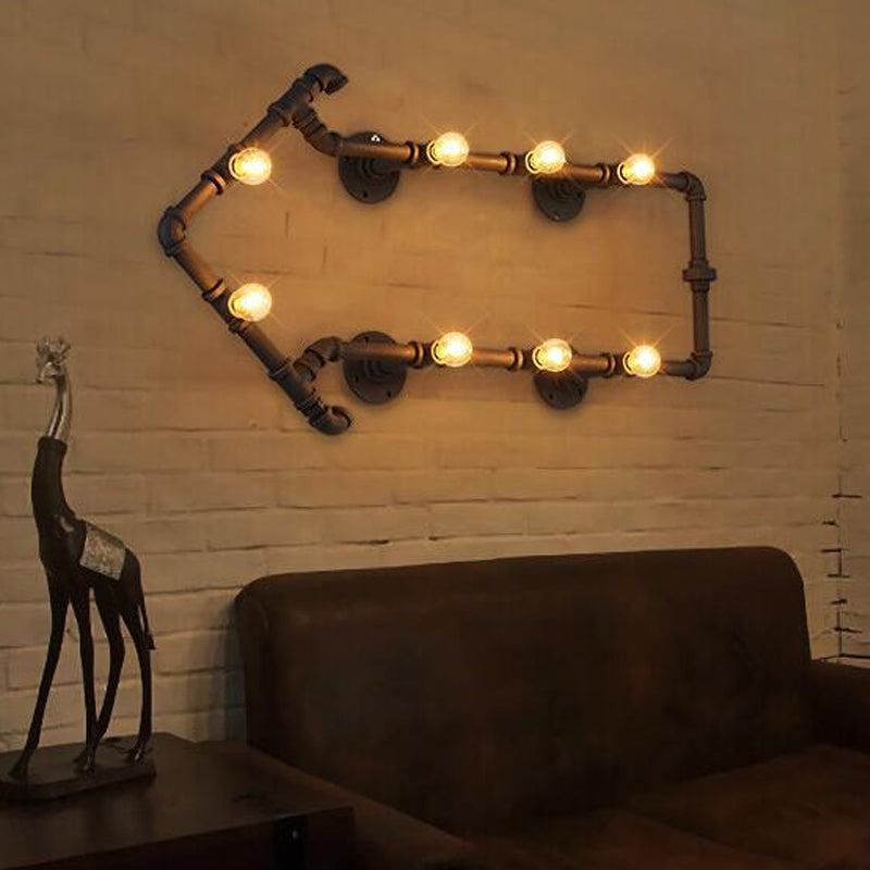 Wrought Iron 8-Bulb Rustic Wine Bar Wall Lamp With Brass Finish - Road Arrow Mount Light Fixture