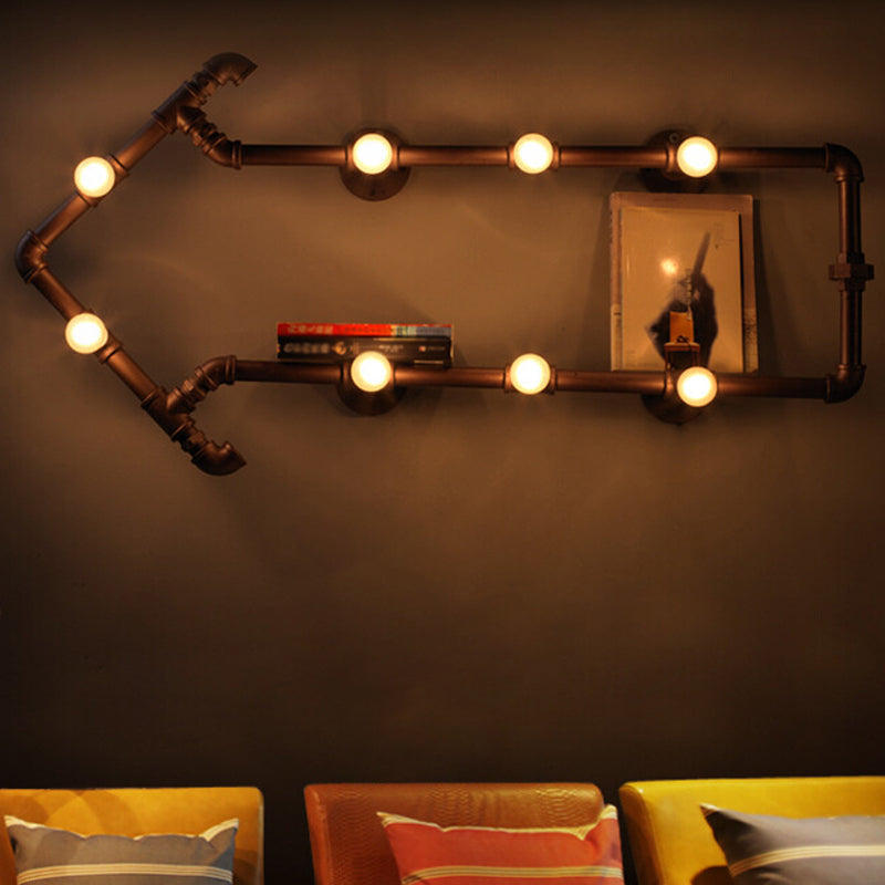 Industrial Iron Wall Sconce With Black/Copper Arrow Design & 8 Lights Living Room Book Rack Light