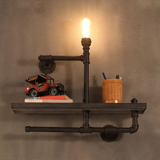 Iron Industrial Wall Mount Lamp For Boys Room: Pipe Rack Design 1-Light Black/Rust Finish Rust