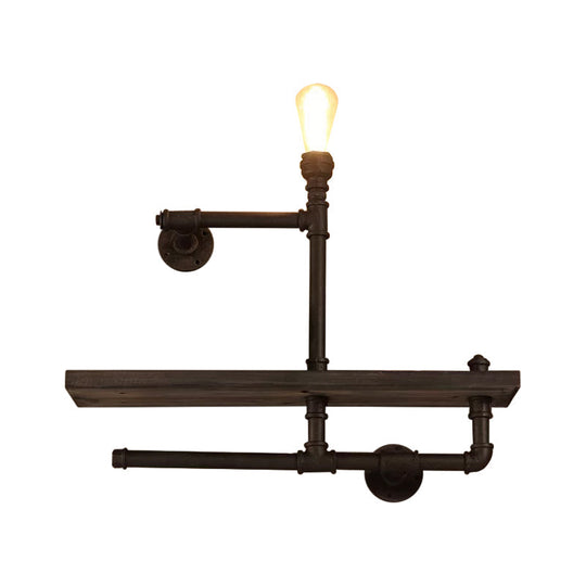 Iron Industrial Wall Mount Lamp For Boys Room: Pipe Rack Design 1-Light Black/Rust Finish