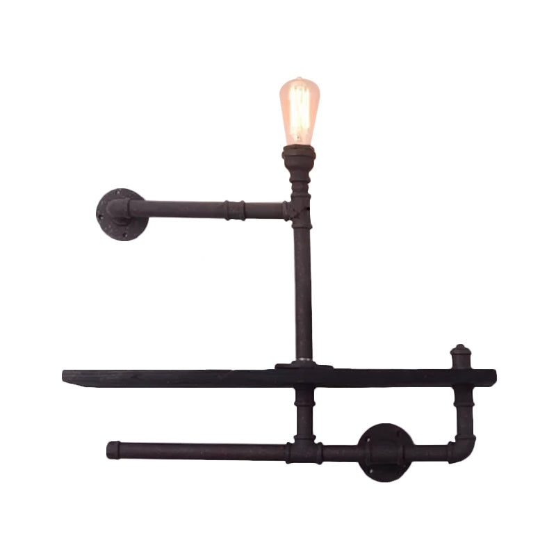 Iron Industrial Wall Mount Lamp For Boys Room: Pipe Rack Design 1-Light Black/Rust Finish