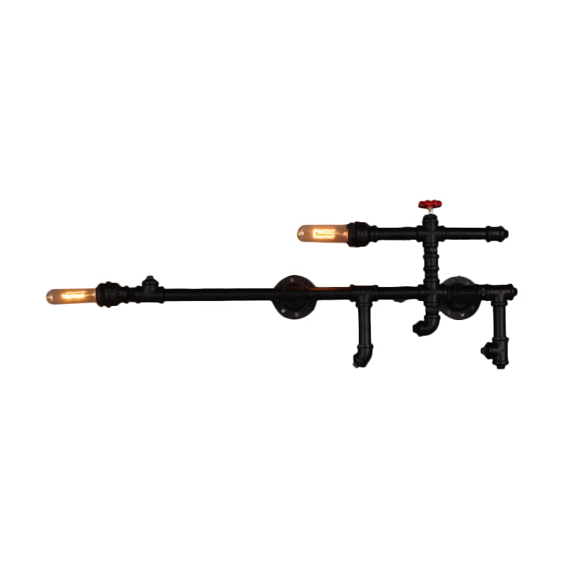 Steampunk Iron Gun Pipe Wall Sconce: Rust/Black 2-Head Bedroom Light Fixture Black