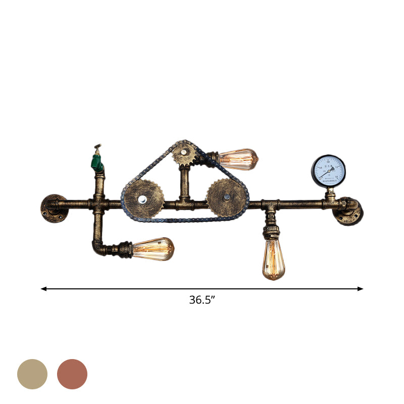 Industrial Style Wrought Iron Wall Light With 3-Bulb Water Pipe Design In Copper/Bronze