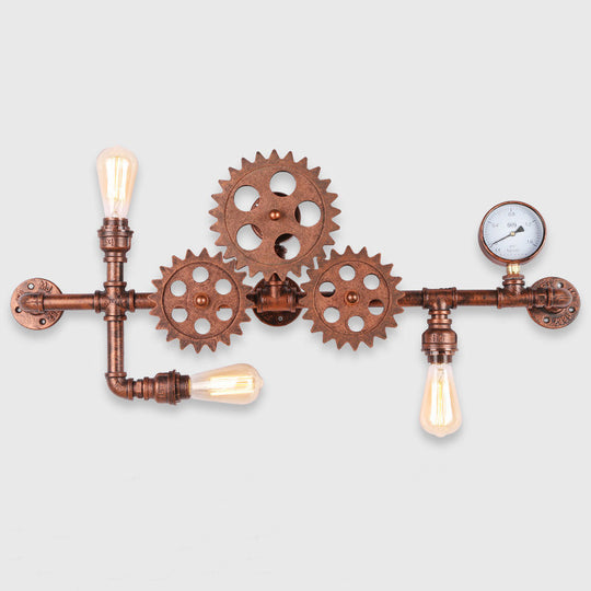 Industrial Style Wrought Iron Wall Light With 3-Bulb Water Pipe Design In Copper/Bronze