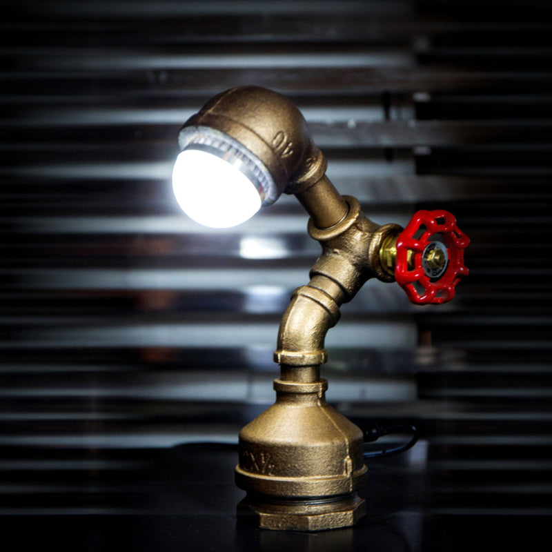 Steampunk Brass Robot-Shaped Metal Night Lamp With Pipe Design And Rotary Switch - Warm/White Light