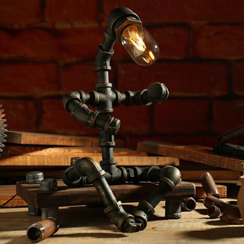 Cyberpunk Iron Pipe Robot Nightstand Lamp - Single-Bulb Brass/Copper Light For Boys Room Brass / B