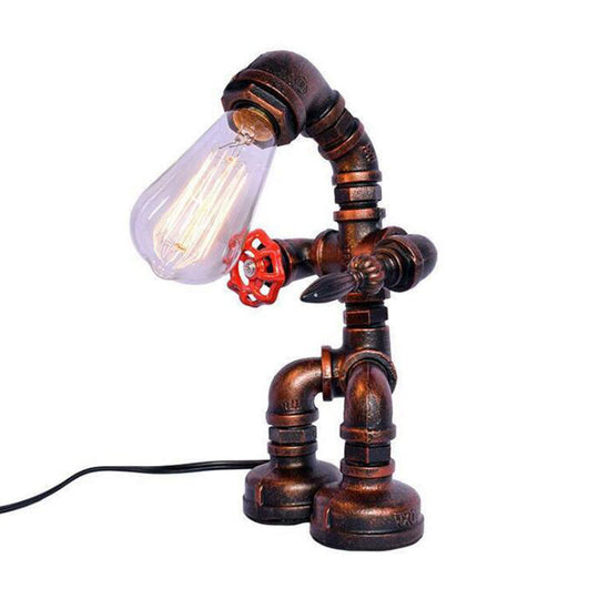 Cyberpunk Iron Pipe Robot Nightstand Lamp - Single-Bulb Brass/Copper Light For Boys Room Copper / G