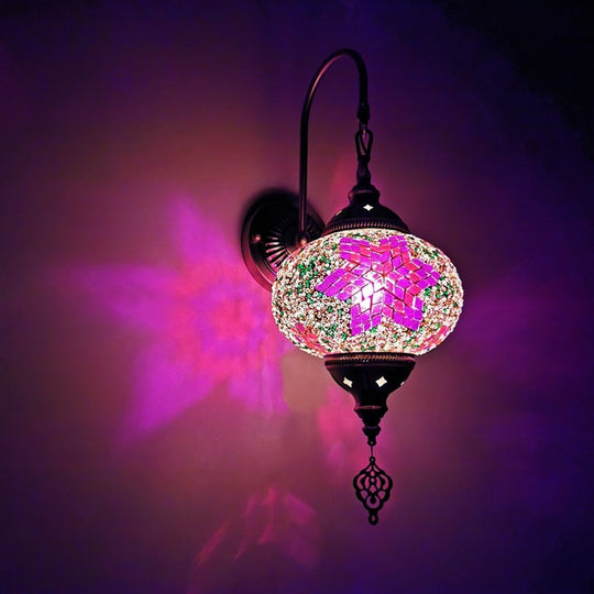 Sphered Art Glass Wall Sconce Lamp - Decorative 1 Bulb Fixture In Red/Purple/Gold For Bedrooms