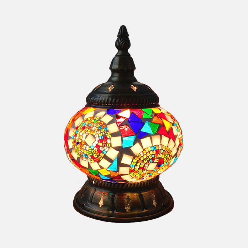 Traditional Red/Orange/Light Blue Stained Glass Nightstand Lamp For Bedroom