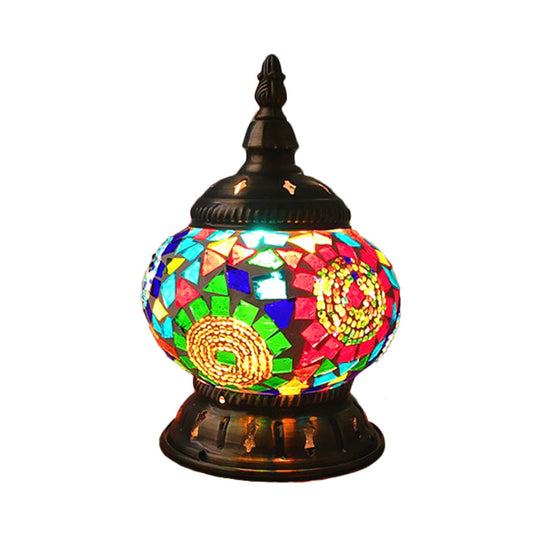 Traditional Red/Orange/Light Blue Stained Glass Nightstand Lamp For Bedroom
